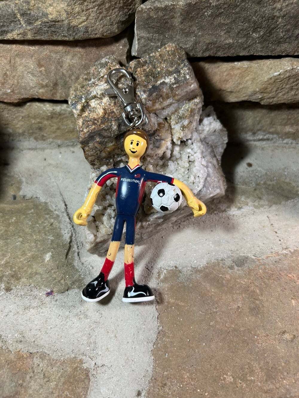 Vintage New England Revolution Soccer Player Clip Bendy Keychain 2004